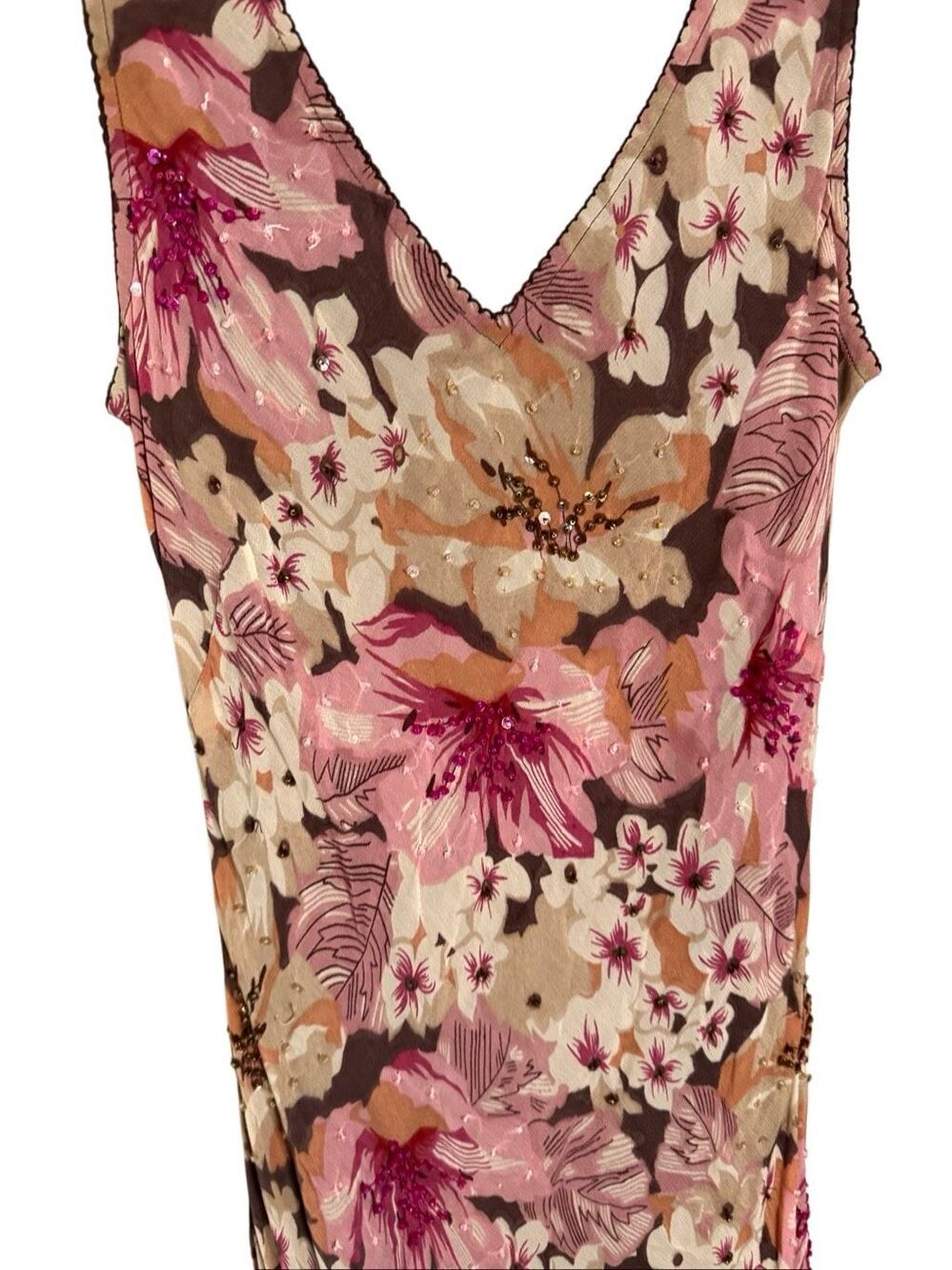 RARE Vintage 90s Majick Maxi Floral Fairy Beaded Hanky Hem Dress Size Small Y2K - Picture 5 of 7